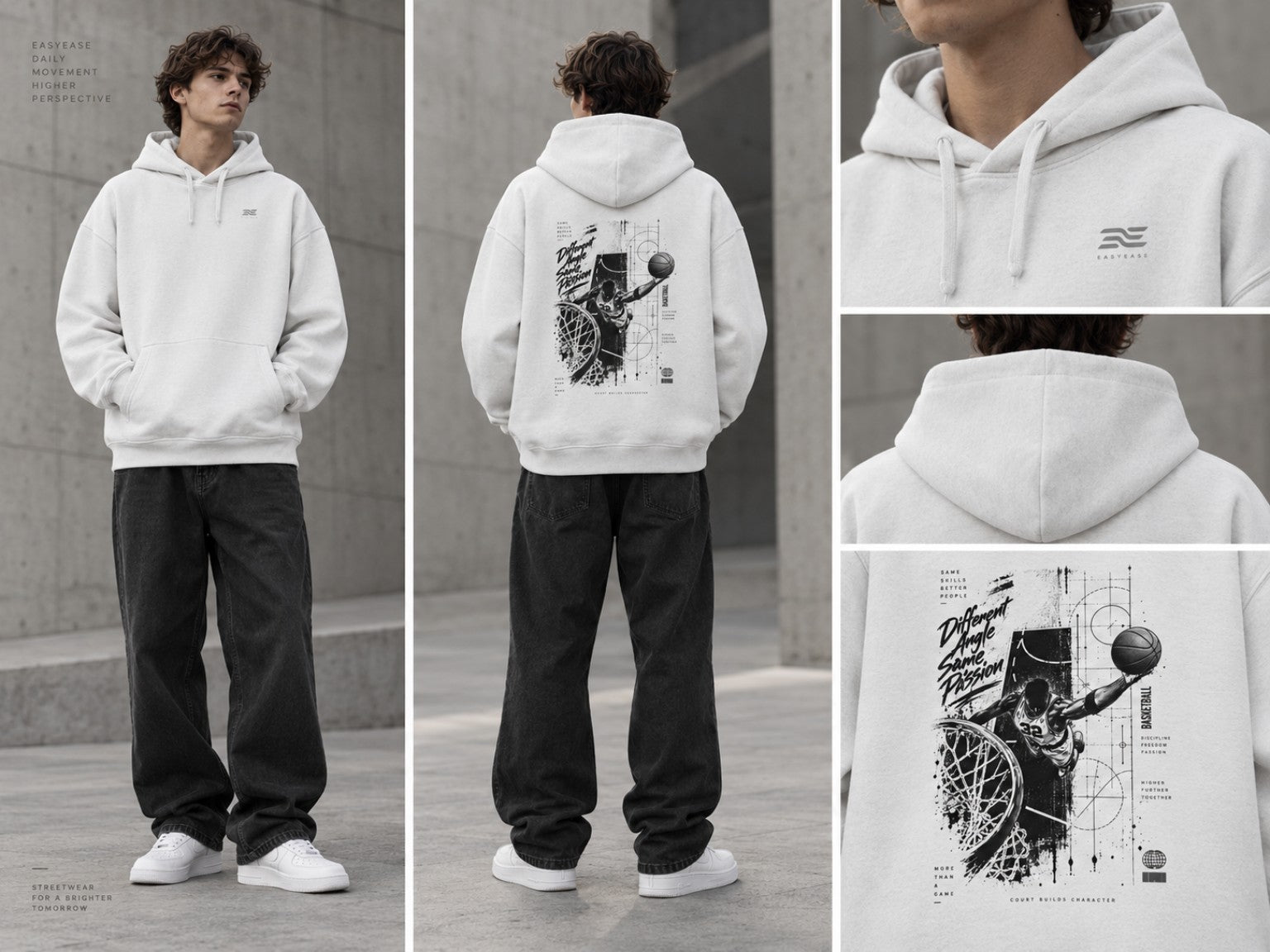 Different Basketball Oversized Hoodie Lifestyle und Detailansichten