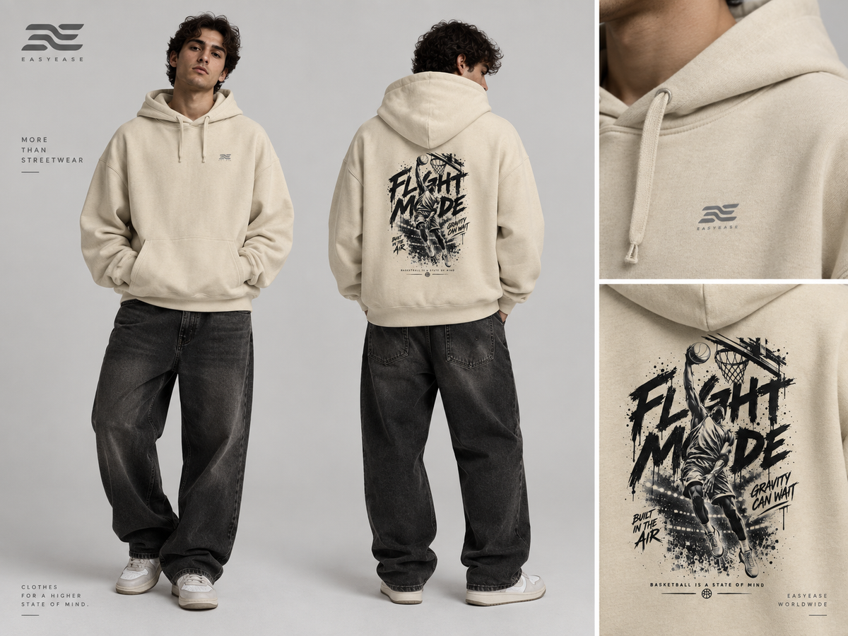 EASYEASE Flight Mode Basketball Oversized Hoodie – Detail und Backprint