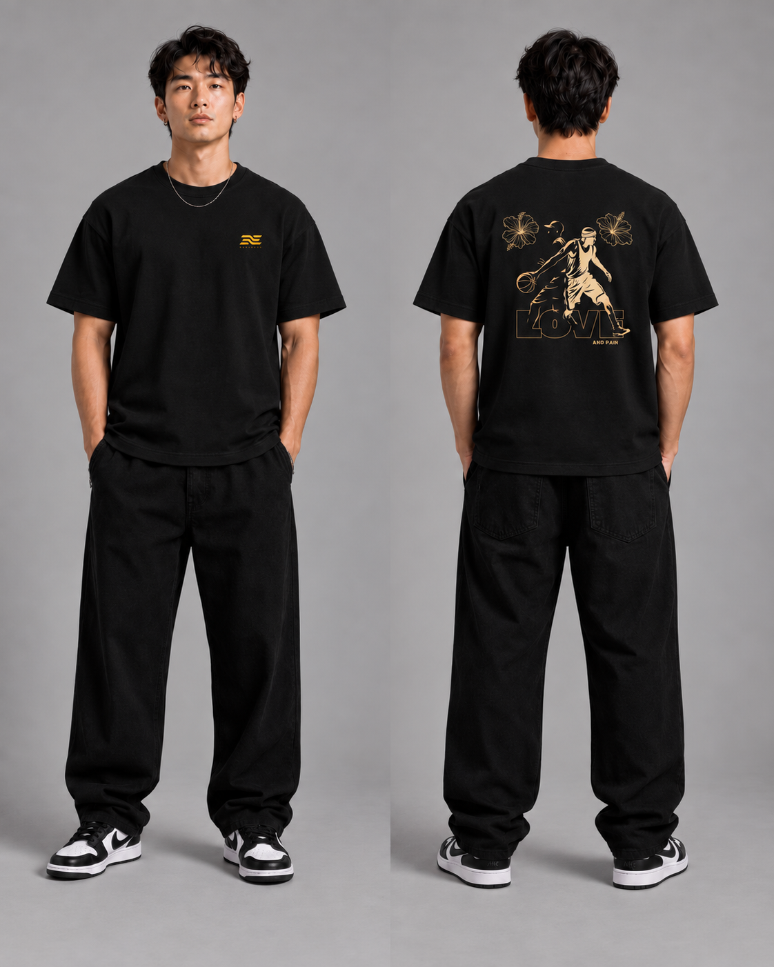 Love & Pain Heavy Basketball Shirt – Front- und Rückansicht