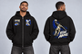 Rise Above Oversized Zipper Hoodie, Vorder- und Rückansicht am Model