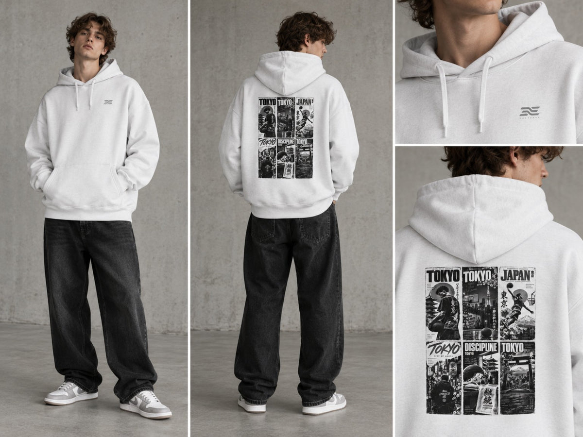 Tokyo Basketball Oversized Hoodie Lifestyle und Detailansichten